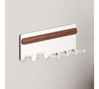 LNGFSH Magnetic Hook Rack for Kitchen - Walnut + Aluminium - No-Drill 6 Hooks Kitchen Utensil Rail for Refrigerator, Metal Doors, Entryway, Bathroom