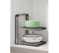 LNGFSH Pots and Pans Organiser Rack Adjustable Saucepan & Lid Storage Rack Carbon Steel for Cupboard, Cabinet or Kitchen Counter Holds Heavy-Duty Pots, Cast-Iron Pans (Gray,2 Tier)
