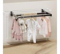 LNGFSH Towel Rail for Over Radiator, Extendable Double Towel Holder, Anti Slip Scratch Protecting Stripe Stainless Steel Over Door Towel Rack with Hooks, Extends From (40-70cm,Retractable version)