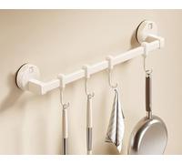 LNGFSH Wall Mounted Aluminum Kitchen Rack with Suction Cups Removable with 4 Hooks Space-Saving Storage Solution for Pots and Utens - 30cm