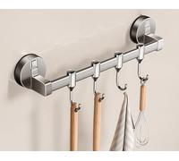 LNGFSH Wall Mounted Utensil Rack Suction Cup, Aluminum Hanging Kitchen Rail Removable Hooks, Hanger Organizer for Utensil (Gray,with 4 Hooks 30cm)