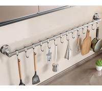 LNGFSH Wall Mounted Utensil Rack Suction Cup, Aluminum Hanging Kitchen Rail Removable Hooks, Hanger Organizer for Utensil (Gray,with 14 Hooks 80cm)