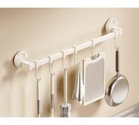 LNGFSH Wall Mounted Utensil Rack Suction Cup, Aluminum Hanging Kitchen Rail Removable Hooks, Hanger Organizer for Utensil (Beige,with 6 Hooks 40cm)