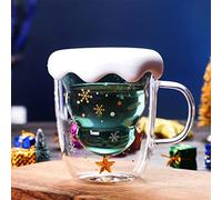 LNGODEHO 10oz/300ML Christmas Mug Creative Double Layer Glass Mug Christmas Tree Star Cup High Temperature Resistant Mug Double Layer Water Cups Xmas Gifts