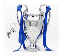 LNGODEHO European Champion Football Trophy, Resin St. Bernard League Replica Award Cup, Silver with Blue Ribbons for Sport Fan League Team (44cm/17 inches)
