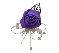 LNGOW Boutonniere Bridegroom Silk Rose Brooch Pins Wedding Flowers Buttonholes Accessories Groom Groomsman Prom Party Suit Decoration, As the Description, Satin