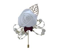 LNGOW Boutonniere Bridegroom Silk Rose Brooch Pins Wedding Flowers Buttonholes Accessories Groom Groomsman Prom Party Suit Decoration, As the Description, Satin