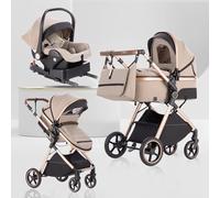 Lnhcrbs 3-in-1 Baby Stroller, Compact Stroller with Mosquito Net and Rain Cover, Travel Stroller with Adjustable Handle, PU Wheels, Suitable for Ages 0-3