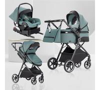 Lnhcrbs 3-in-1 Baby Stroller, Compact Stroller with Mosquito Net and Rain Cover, Travel Stroller with Adjustable Handle, PU Wheels, Suitable for Ages 0-3