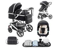 Lnhcrbs 3-in-1 Baby Stroller, Foldable Travel Stroller with Lightweight Aluminum Frame and Shock-Absorbing System, Suitable for 0-48 Months (22 kg), Black