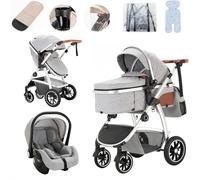 Lnhcrbs 3-in-1 Lightweight Pram, Travel Stroller Features an Adjustable Push Handle Height and Compact Stroller is Equipped with a Car Seat Mosquito Net Mummy Bag and Cup Holder, for 0-4 Years