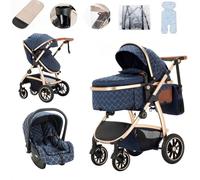 Lnhcrbs 3-in-1 Lightweight Stroller, Travel Stroller Features an Adjustable Push Handle Height and Compact Pram is Equipped with a Car Seat Mosquito Net Mummy Bag and Cup Holder, for 0-4 Years
