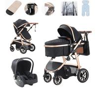 Lnhcrbs 3-in-1 Lightweight Stroller, Travel Stroller Features an Adjustable Push Handle Height and Compact Fram is Equipped with a Car Seat Mosquito Net Mummy Bag and Cup Holder, for 0-4 Years