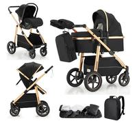 Lnhcrbs 3 in 1 Stroller, Baby Stroller 3 in 1 with Car Seat with Adjustable Handle,Baby Pram with Lockable Front Wheels,for 22kg, 0-4 Years（Black）
