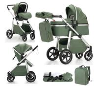 Lnhcrbs 3 in 1 Stroller, Baby Stroller 3 in 1 with Car Seat with Adjustable Handle,Baby Pram with Lockable Front Wheels,for 22kg, 0-4 Years（Green）