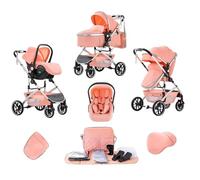 Lnhcrbs 3 in 1 Stroller, Stroller is a Quick One-Click Folding, High Landscape Baby Pushchair with an Enlarged Lie-Flat Seat (38.5cm), Baby Pushchair is Lockable on The Front Wheels(Pink)