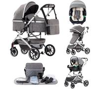 Lnhcrbs 3 in 1 Stroller, Stroller is a Quick One-Click Folding, High Landscape Baby Pushchair with an Enlarged Lie-Flat Seat (38.5cm), Baby Pushchair is Lockable on The Front Wheels(Black)