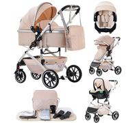 Lnhcrbs 3 in 1 Stroller, Stroller is a Quick One-Click Folding, High Landscape Baby Pushchair with an Enlarged Lie-Flat Seat (38.5cm), Baby Pushchair is Lockable on The Front Wheels(Black)