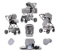 Lnhcrbs 3 in 1 Stroller, Stroller is a Quick One-Click Folding, High Landscape Baby Pushchair with an Enlarged Lie-Flat Seat (38.5cm), Baby Pushchair is Lockable on The Front Wheels(Light Grey)