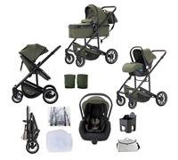 Lnhcrbs 3 in 1 Stroller,Travel System, Green- Pushchair and Car Seat Set, Pram with Car Seat with Adjustable Handle, Sleeping Basket&Carrycot with Foot Cover,Heightened Foot Cover,0-4,22KG