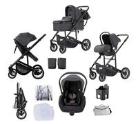 Lnhcrbs 3 in 1 Stroller,Travel System, Grey- Pushchair and Car Seat Set, Pram with Car Seat with Adjustable Handle, Sleeping Basket&Carrycot with Foot Cover,Heightened Foot Cover,0-4,22KG