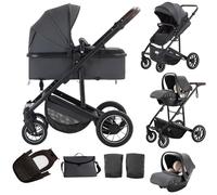 Lnhcrbs 3 in 1 Stroller,Travel System, Grey- Pushchair, Pram with Adjustable Handle,Front Wheels can be Locked, 0-4,22KG