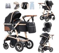 Lnhcrbs Baby Prams 3 in 1 with Car Seat,The Travel Stroller Features an Adjustable Push Handle Height,The Compact Stroller is Also Equipped with a Car Seat,Mosquito Net and a Mummy Bag Cup Holder