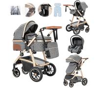 Lnhcrbs Baby Prams 3 in 1 with Car Seat,The Travel Stroller Features an Adjustable Push Handle Height,The Compact Stroller is Also Equipped with a Car Seat,Mosquito Net and a Mummy Bag Cup Holder