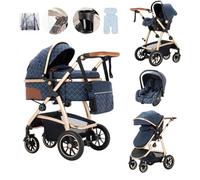 Lnhcrbs Baby Prams 3 in 1 with Car Seat,The Travel Stroller Features an Adjustable Push Handle Height,The Compact Stroller is Also Equipped with a Car Seat,Mosquito Net and a Mummy Bag Cup Holder