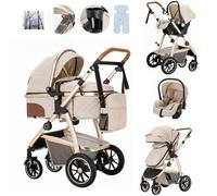 Lnhcrbs Baby Prams 3 in 1 with Car Seat,The Travel Stroller Features an Adjustable Push Handle Height,The Compact Stroller is Also Equipped with a Car Seat,Mosquito Net and a Mummy Bag Cup Holder