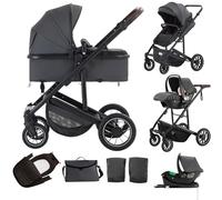 Lnhcrbs Baby Stroller 3 in 1, Newborn Pushchair with ISOFIX Base - Adjustable Handle, Lockable Front Wheels, Foot Cover, Travel Stroller for 0-4 Years, up to 22 kg (Grey)