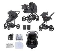Lnhcrbs Baby Stroller 3 in 1, Travel Stroller, Grey- Pushchair and Car Seat Set, Newborn Pushchair with Adjustable Handle, Sleeping Basket&Carrycot with Foot Cover, Thicker Cotton Pads,0-4,22KG