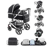 Lnhcrbs Baby Stroller 3 in 1 with Car Seat According to ECE R129,Travel Stroller is Foldable,3 in 1 Pram Frame in Aluminium with Shock Absorbing System, Suitable for 0-48 Months,22 Kg,Black