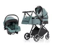 Lnhcrbs Baby Stroller 3 in 1 with Car Seat, Travel Pushchair's Lie-Flat Cot is Foldable, Stroller System Handle is Adjustable, The Wheels are Made of PU Material, Suitable from Birth to 3 Years-Blue