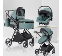 Lnhcrbs Baby Stroller 3 in 1 with Car Seat, Travel Pushchair's Lie-Flat Pram is Foldable, Stroller System Handle is Adjustable, The Wheels are Made of PU Material, Suitable for 0-3 Years-Blue