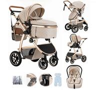 Lnhcrbs Baby Stroller 3 in 1 with Car Seat, Travel Stroller with Adjustable-Height Push Handle, for Babies 0-4 Years Old with Mosquito Net Mummy Bag Bottle Holder