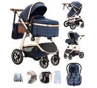Lnhcrbs Baby Stroller 3 in 1 with Car Seat, Travel Stroller with Adjustable-Height Push Handle,for Babies 0-4 Years Old with Mosquito Net Mummy Bag Bottle Holder