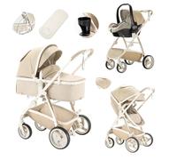 Lnhcrbs Travel Stroller, 3 in 1 Pram Features a Lightweight and Portable Aluminium Frame with a One-Touch Folding Function,Lightweight Stroller is Designed for Babies 0-4 Years Old (22Kg).