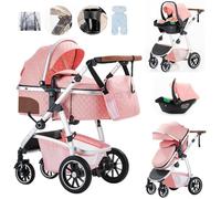 Lnhcrbs Travel Systems 3 in 1 Prams with Car Seat,Travel Stroller Features an Adjustable Push Handle Height and The Front Wheels of The Compact Stroller Can Be Locked to Give Mum Extra Peace of Mind