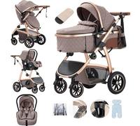 Lnhcrbs Travel Systems 3 in 1 Prams with Car Seat,Travel Stroller Features an Adjustable Push Handle Height and The Front Wheels of The Compact Stroller Can Be Locked to Give Mum Extra Peace of Mind