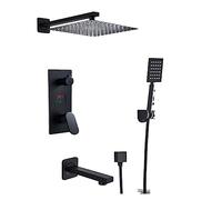 LNHHG Matte Black Bathroom Shower Faucet Set, Digital Display Rain Black Bath Shower System,Waterfall Shower Bathtub Mixer Tap(3-Ways 12 inch A)