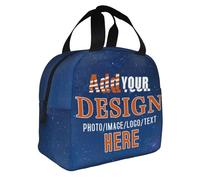 LNHIDESOOM Personalised Reusable Lunch Bag for Work Office Travel Picnic, Custom Design Your Picture Texts Picnic Bag Tote Customized Leakproof Lunch Tote Bag for Teen Men Women (20x22x13cm)