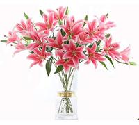 LNHOMY 6 Pack Artificial Lily Flowers Full Bloom Fake Latex Real Touch Artificial Flower Bouquets with 3 Heads Wedding Party Decor Home Décor (Rose Pink)