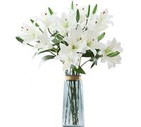 LNHOMY 6 Pack Artificial Lily Flowers Full Bloom Fake Latex Real Touch Artificial Flower Bouquets with 3 Heads Wedding Party Decor Home Decor, (White)
