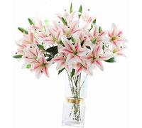 LNHOMY 6 Pack Artificial Lily Flowers Full Bloom Fake Latex Real Touch Artificial Flower Bouquets with 3 Heads Wedding Party Decor Home Décor (Pink)