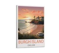 LNHZGNJNH Burgh Island England Vintage Travel Poster 16x24inch(40x60cm) Canvas Wall Art Wall Print Painting Decor Living Room Bedroom Decor