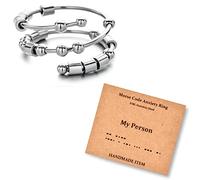 LNIEER Morse Code Rings for Women Men Funny Inspirational Gifts Stainless Steel Fidget Rings for Anxiety Anxiety Ring with Beads Spinner Ring Fidget Ring Message Friendship Gifts Jewelry Birthday