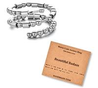 LNIEER Morse Code Rings for Women Men Funny Inspirational Gifts Stainless Steel Fidget Rings for Anxiety Anxiety Ring with Beads Spinner Ring Fidget Ring Message Friendship Gifts Jewelry Birthday
