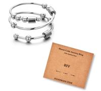LNIEER Morse Code Rings for Women Men Funny Inspirational Gifts Stainless Steel Fidget Rings for Anxiety Anxiety Ring with Beads Spinner Ring Fidget Ring Message Friendship Gifts Jewelry Birthday