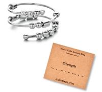 LNIEER Morse Code Rings for Women Men Funny Inspirational Gifts Stainless Steel Fidget Rings for Anxiety Anxiety Ring with Beads Spinner Ring Fidget Ring Message Friendship Gifts Jewelry Birthday